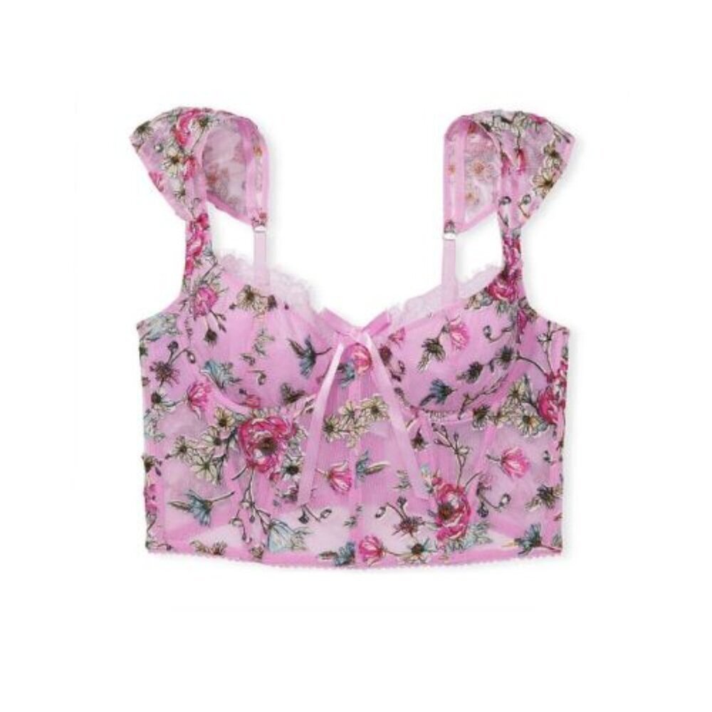 New! Victoria's Secret Floral Embroidery Cap-Sleeve Corset Top XS 51328